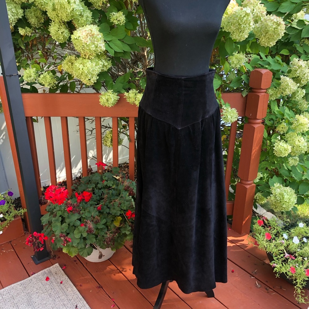 Genuine Leather Black Maxi Skirt for Women